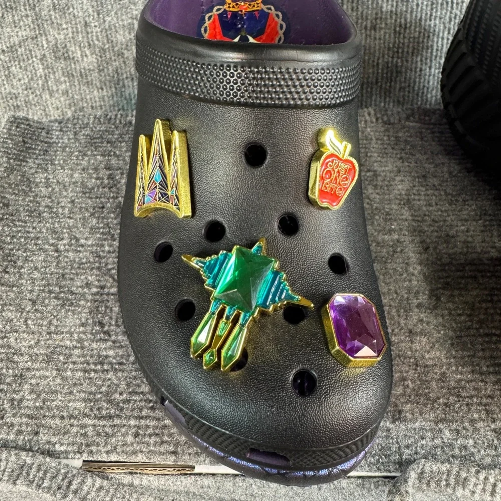 NWT Crocs Disney Snow White Evil Queen Siren Black Purple Platform 209827-001